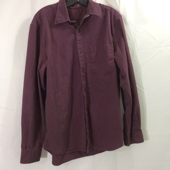 Lot 2 Mens Casual Button Down Shirts Eddie Bauer Old Navy Maroon Blue Medium - Picture 8 of 8
